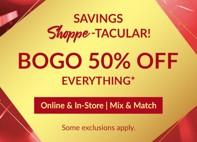Yellow and red banner with BOGO50 text