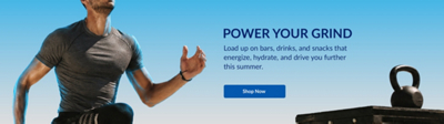 Man exercising - Power Your Grind Load up on bars, drinks, and snacks that energize, hydrate, and drive you further this summer.