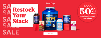 Final Days. Restock Your Stack. BOGO 50% Off tested and trusted bestsellers. 1 The Vitamin Shoppe brand item, 1 BodyTech item, 1 Vthrive item and 1 plnt item