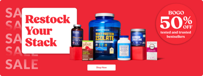 Restock Your Stack. BOGO 50% Off tested and trusted bestsellers. 1 The Vitamin Shoppe brand item, 1 BodyTech item, 1 Vthrive item and 1 plnt item