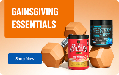 Gainsgiving Essentials. Shop Now. Superhuman Jacked Pre-Workout and T Nutrition Batch 27 Fully Dosed Preworkout.