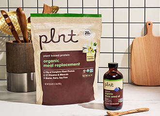 Two plnt brand products on a kitchen counter