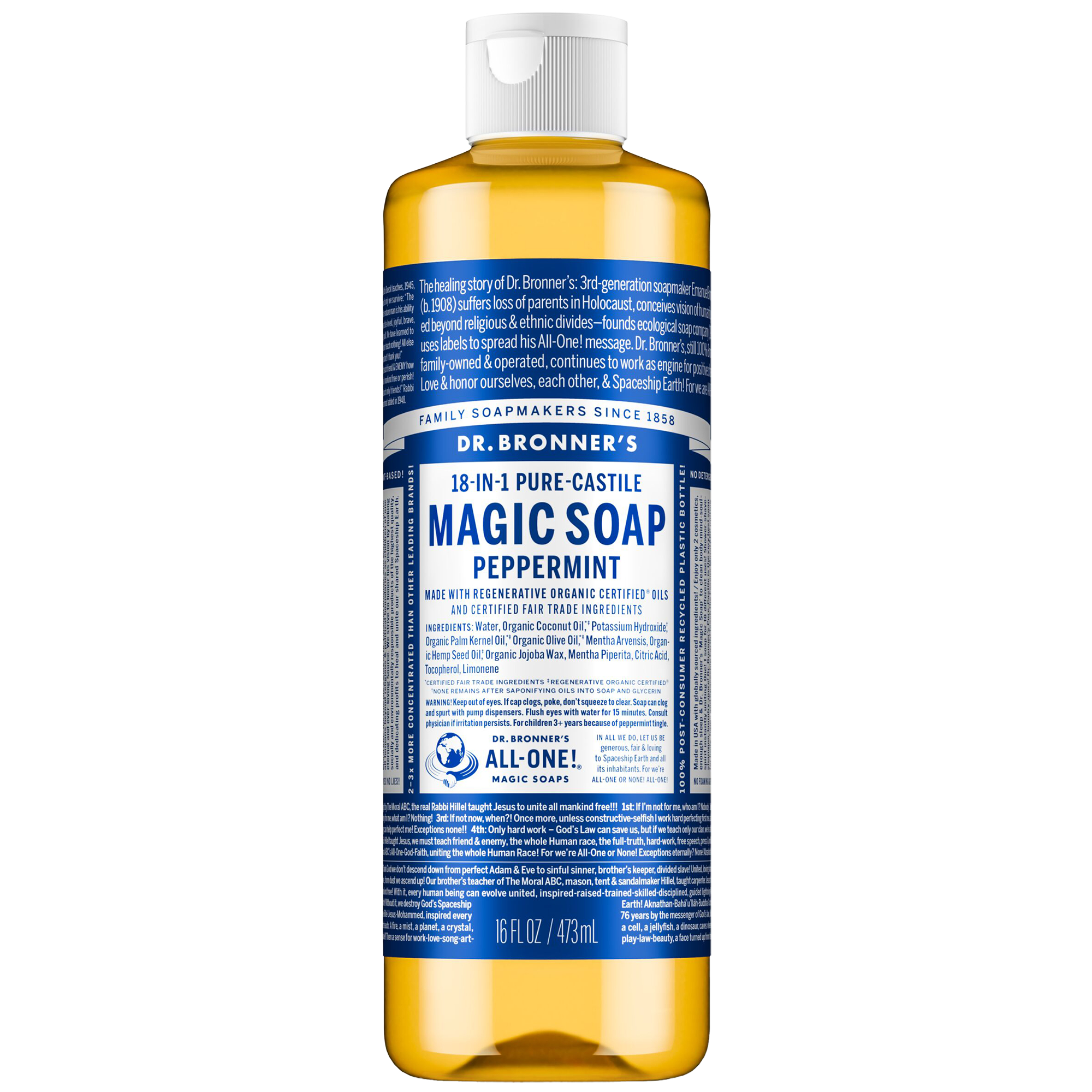 Dr. Bronner's 18-in-1 Hemp Pure-Castile Soap - Made with Organic Oils - Peppermint (16 Fluid Ounces)
