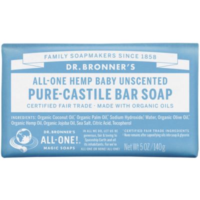 Pure-Castile Bar Soap Baby Unscented 140g, Dr. Bronner's