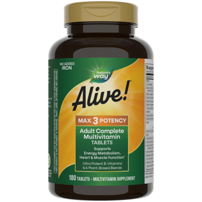 Alive! Whole Food Energizer Multivitamin - Max Potency - Iron Free (180 Tablets)