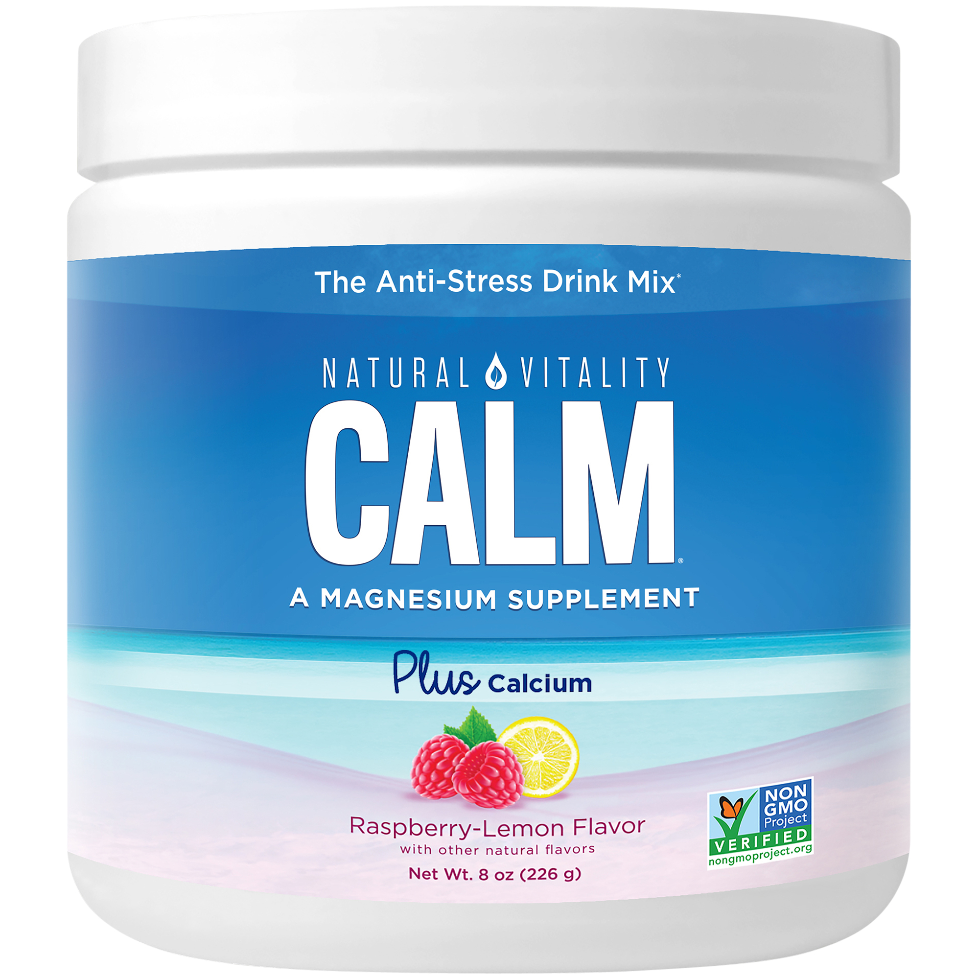 Natural Calm Magnesium Powder with Calcium  RaspberryLemon 30 Servings