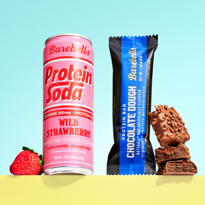 One Barebells Protein Soda and bar