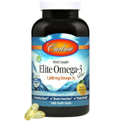 Wild Caught Elite Omega 3 Gems - Natural Lemon Flavor - 1,600 MG (180 Softgels)