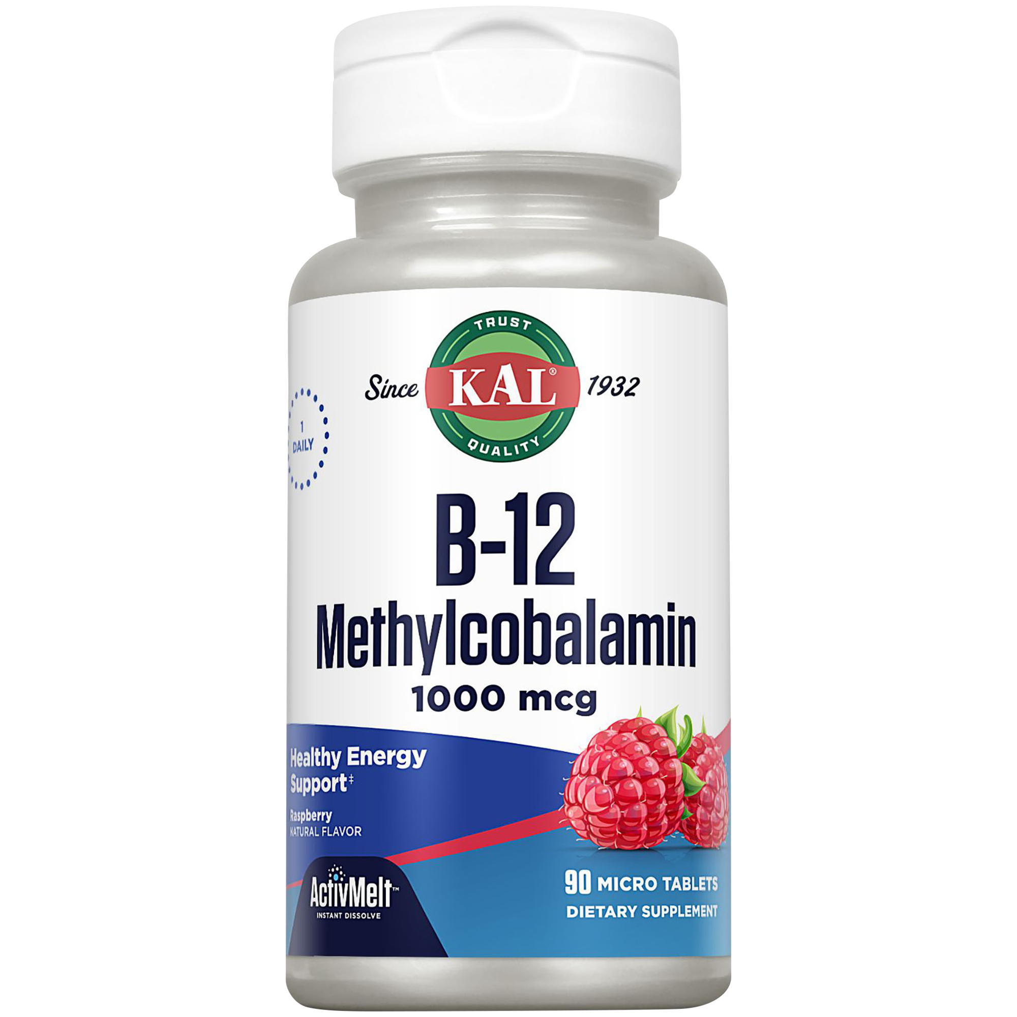 B12 Methylcobalamin  Instant Dissolve  Natural Red Raspberry Flavor  1000 MCG 90 Micro Tablets