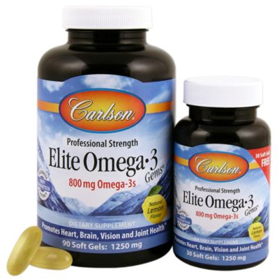 Elite Omega 3 Gems Professional Strength Natural Lemon Flavor 1 250 MG 120 Softgels