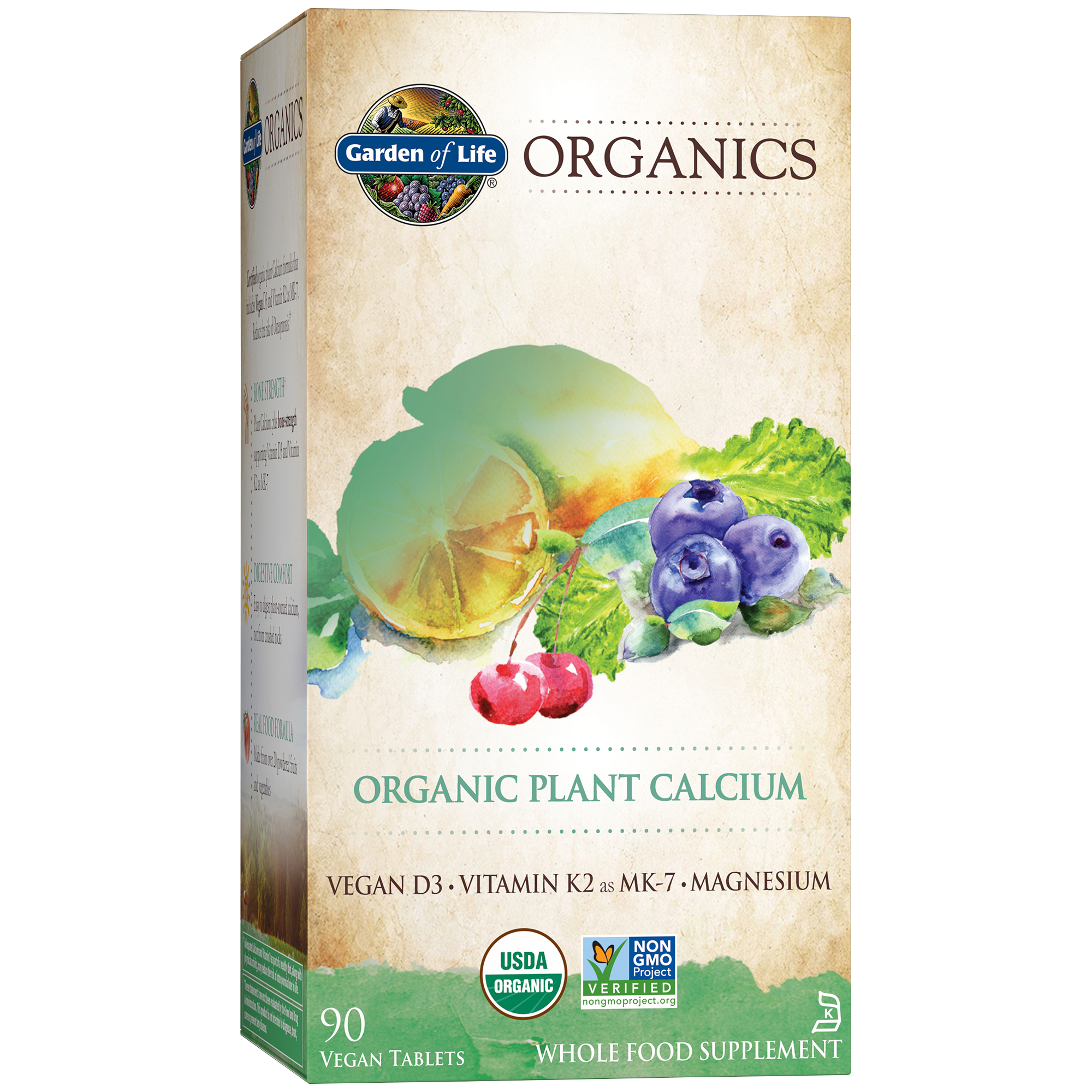 Garden of Life Organics Whole Food Plant Calcium with Vitamins D3  K2 90 Vegan Tablets