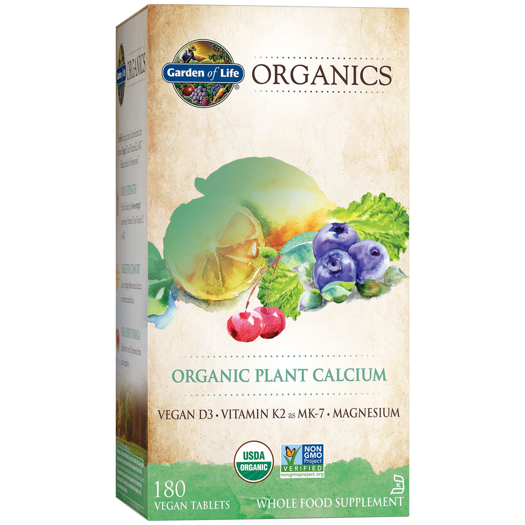 Garden of Life Organics Whole Food Plant Calcium with Vitamins D3  K2 180 Vegan Tablets