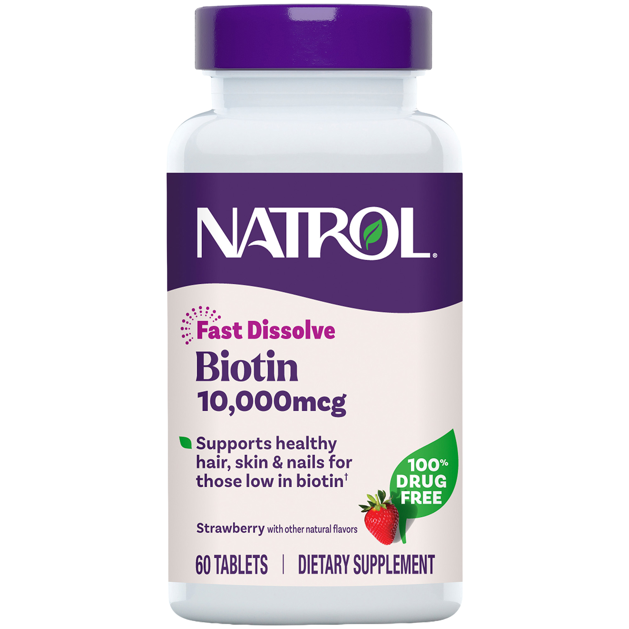 Biotin Fast Dissolve Tablets  Promotes Healthy Hair Skin  Nails  Strawberry  10000 MCG Per Serving 60 Tablets