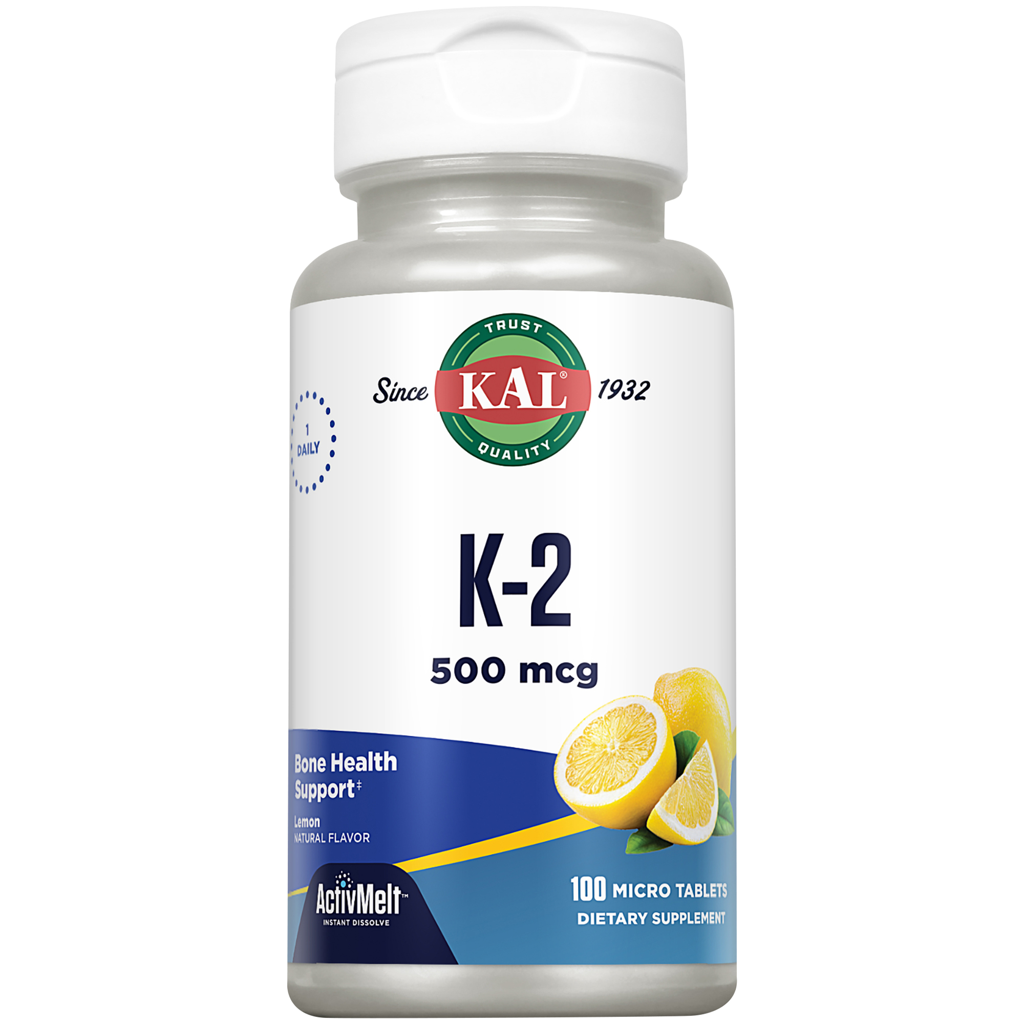 Vitamin K2  Instant Dissolve  Natural Lemon Flavor  500 MCG 100 Micro Tablets