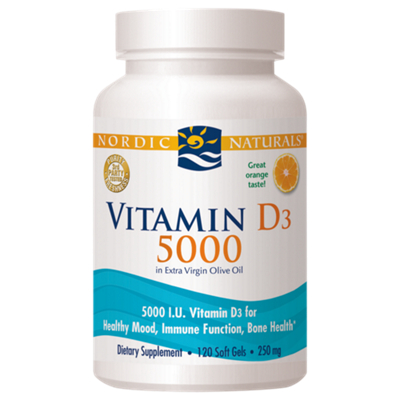 Vitamin D3 5000 – Bone, Mood, & Immune Support – 5,000 IU – Orange (120 Softgels)