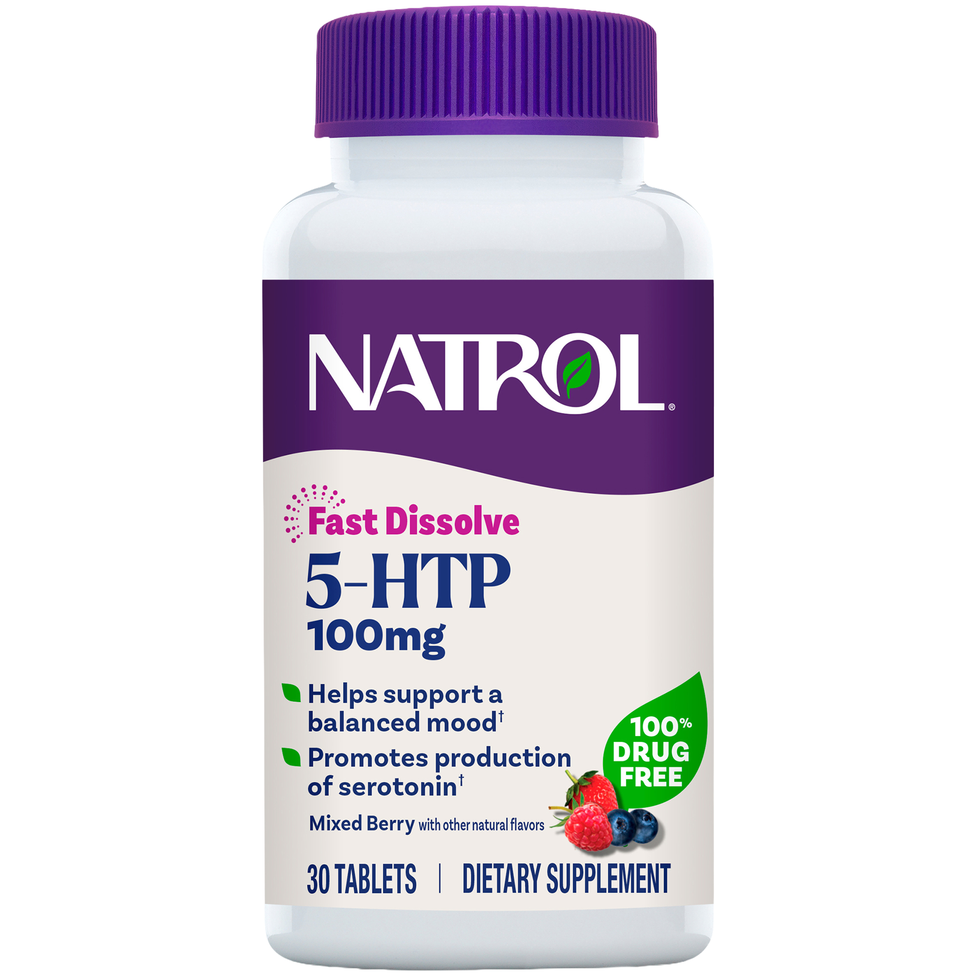 5HTP Fast Dissolve for Mood Support  Wild Berry  100 MG 30 Tablets