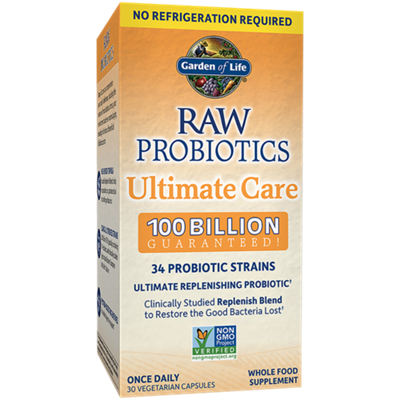 Raw Probiotics Ultimate Care – 100 Billion CFU – Shelf-Stable (30 Vegetarian Capsules)