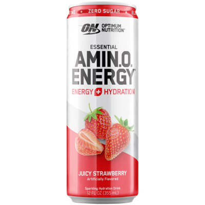 ESSENTIAL AMIN.O. ENERGY + ELECTROLYTES – Sparkling Hydration Drink – Juicy Strawberry (12-Pack)