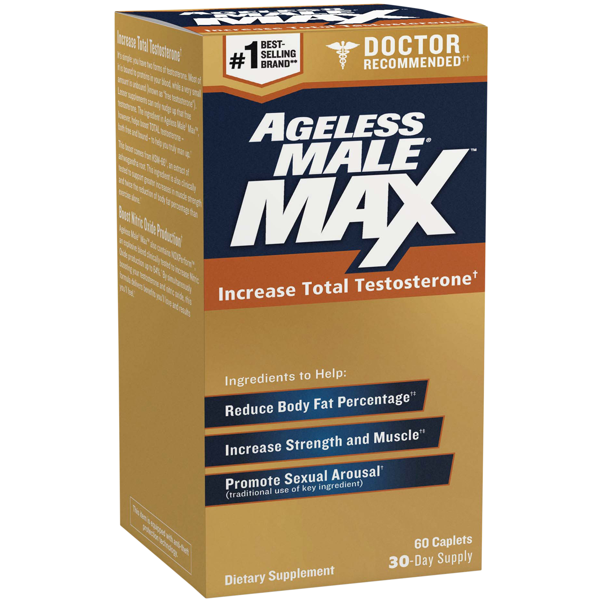 Ageless Male Max  Supports Testosterone  Nitric Oxide 60 Caplets