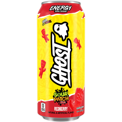 GHOST Energy Drink - Zero Sugar - SOUR PATCH KIDS REDBERRY (12 Drinks, 16 Fl Oz. Each)