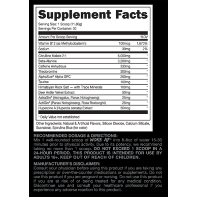 Woke Af Pre Workout Blue Cotton Candy 12 74 Ounces Powder By Bucked Up At The Vitamin Shoppe