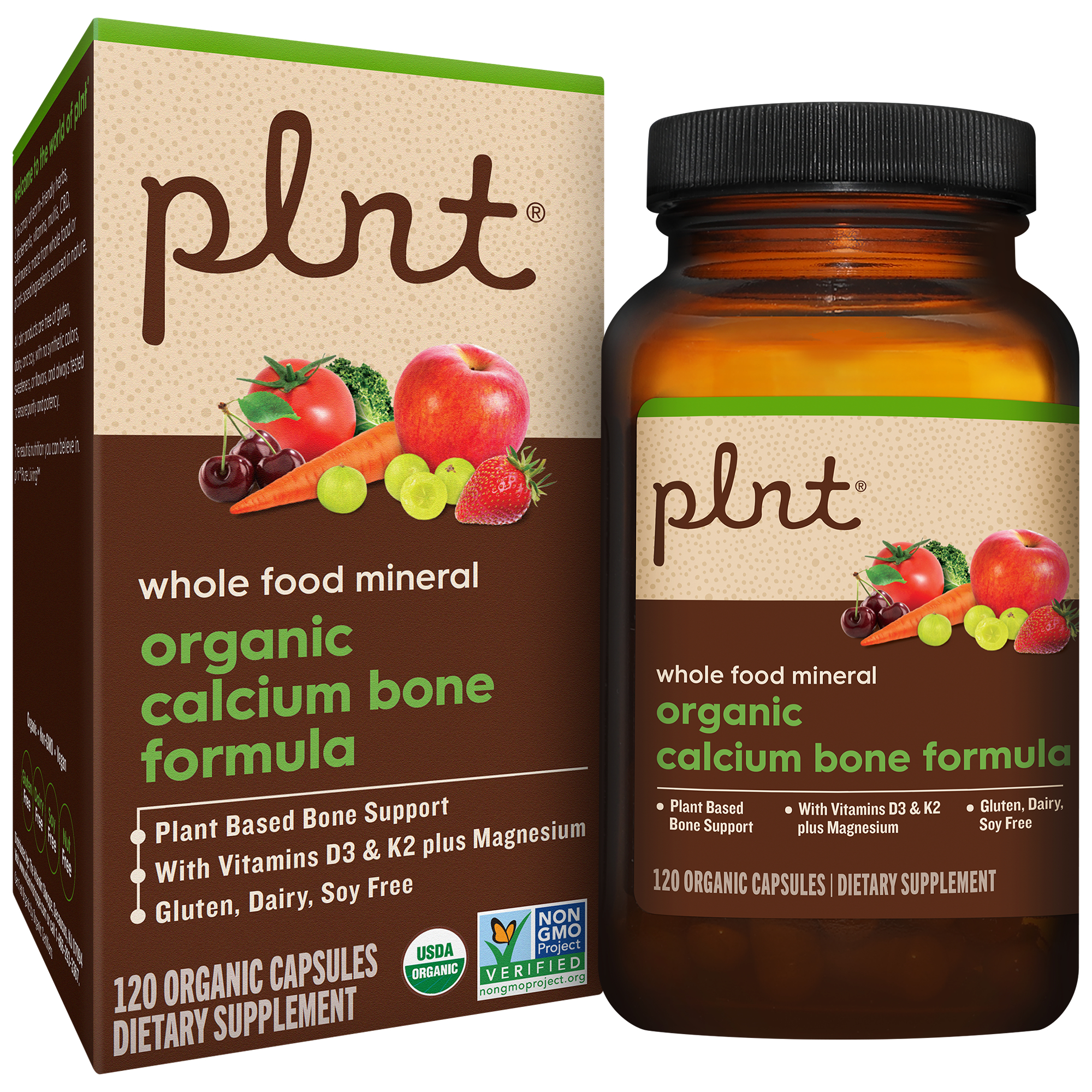 Organic Whole Food Calcium  PlantBased Bone Support with Vitamins D3 K2  Magnesium 120 Capsules