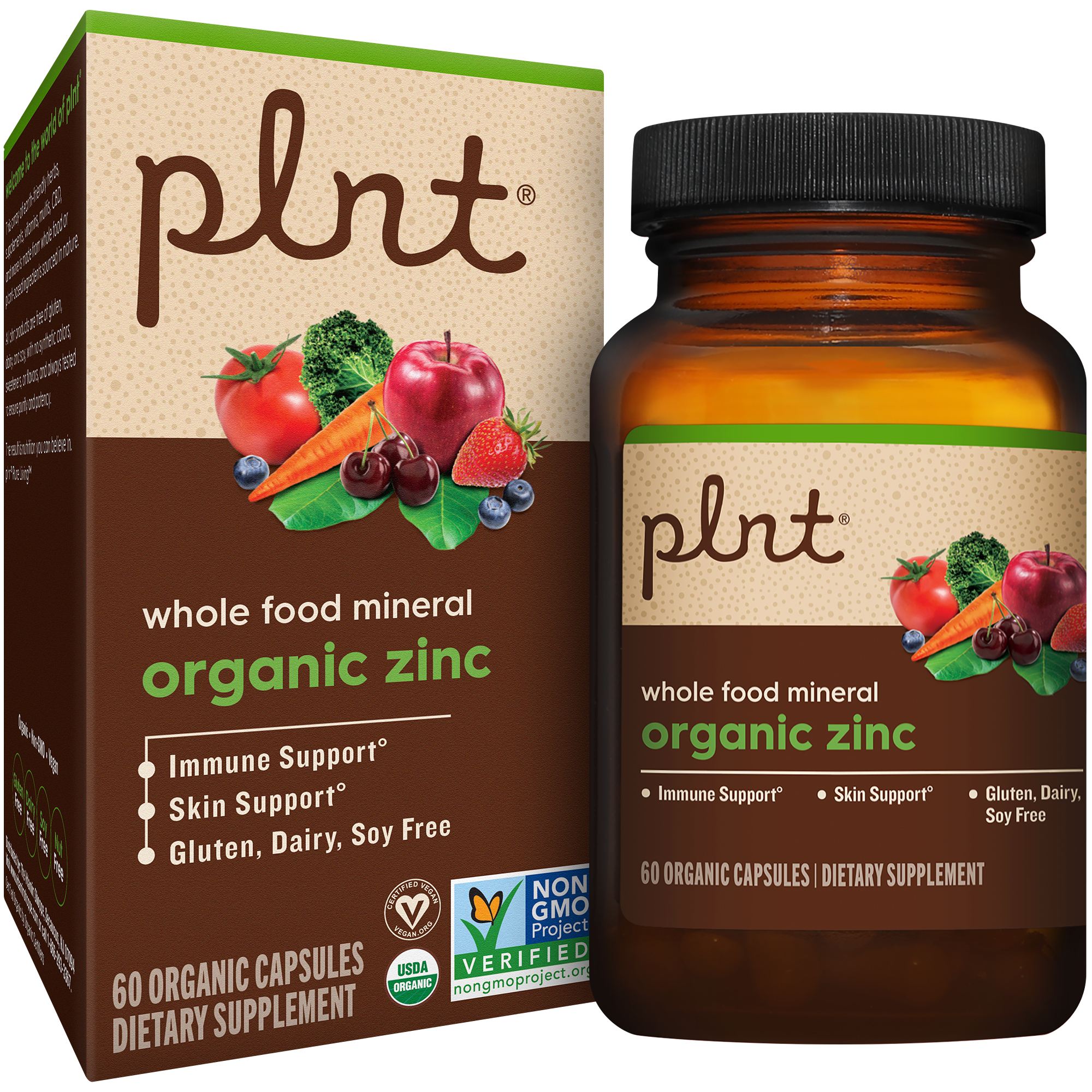 Organic Zinc  Whole Food Mineral Formula for Immune  Skin Support 60 Organic Capsules