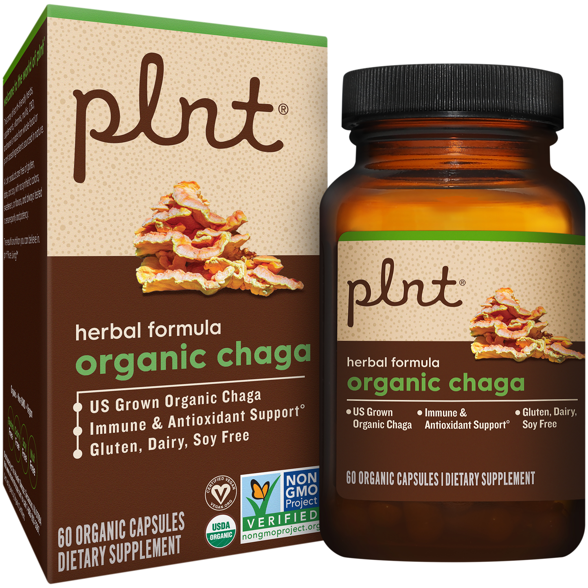 Organic Chaga  Mushroom Herbal Formula for Immune Support 60 Organic Capsules