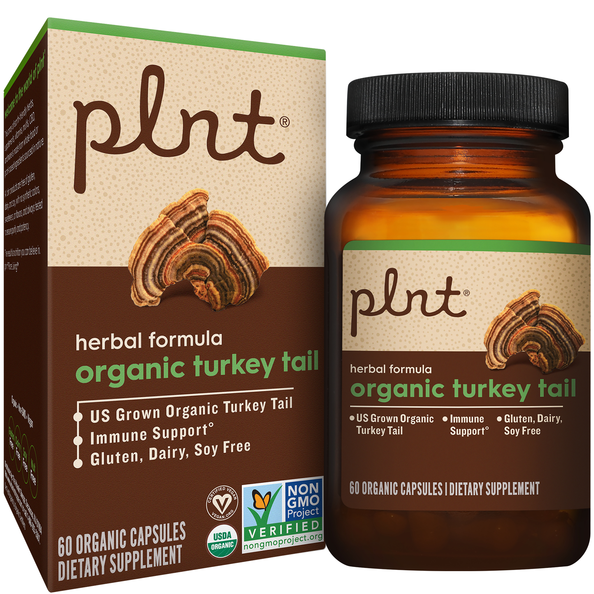 Organic Turkey Tail  Mushroom Herbal Formula for Immune Support 60 Organic Capsules