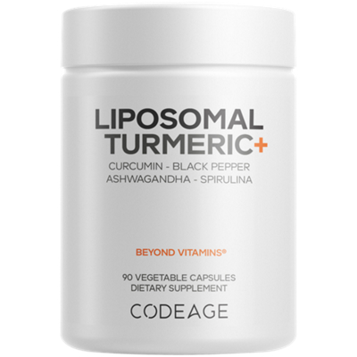 Liposomal Turmeric + - Curcumin, Black Pepper, Ashwagandha & Spirulina (90 Vegetable Capsules)