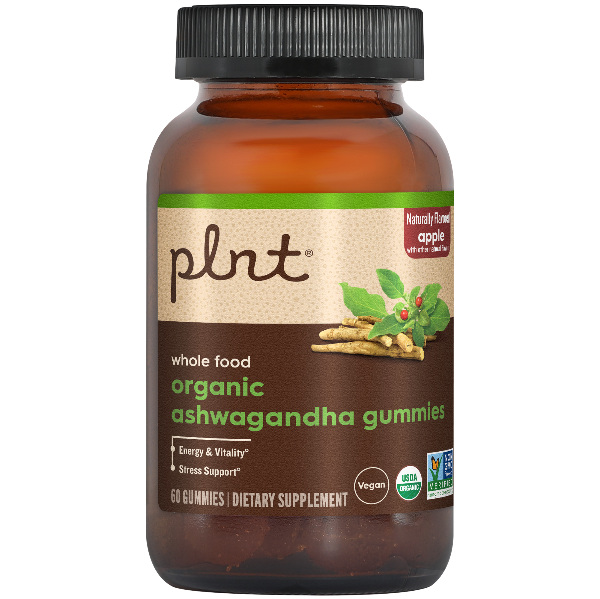 Organic Ashwagandha Gummies  Energy Vitality and Stress Support  Apple 60 Gummies