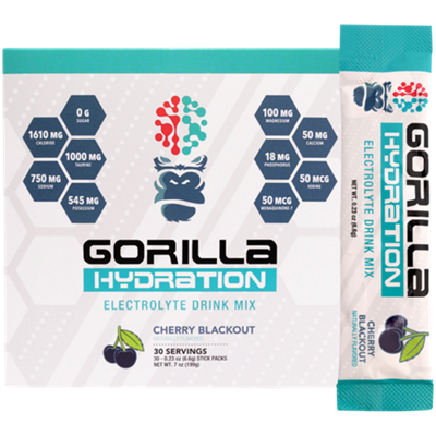 Gorilla Hydration – Electrolyte Drink Mix – Cherry Blackout (30 Stick Packs)