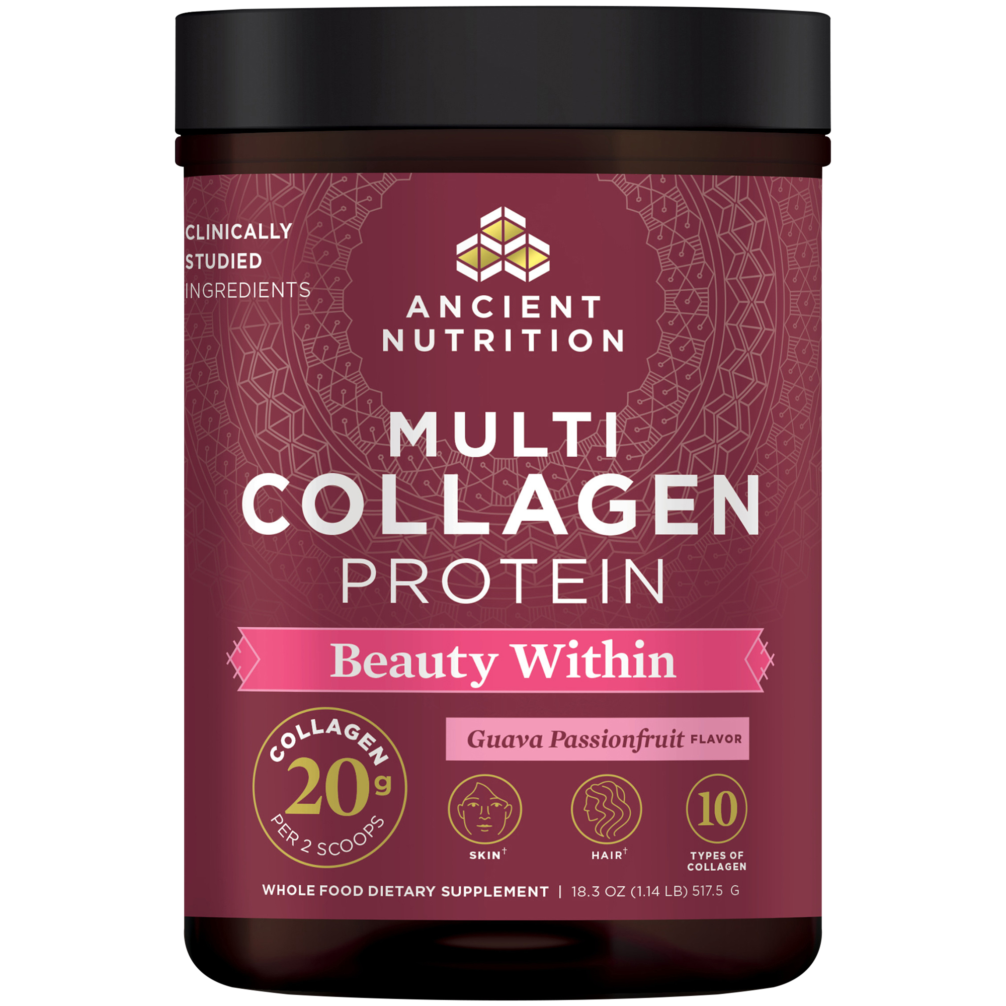 Ancient Nutrition Multi Collagen Protein Powder – Beauty Within - Guava Passionfruit (45 Servings)