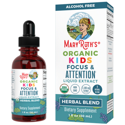Organic Kid's Focus & Attention Liquid Extract - Herbal Blend - Alcohol Free (1 Fl. Oz. / 30 Servings)