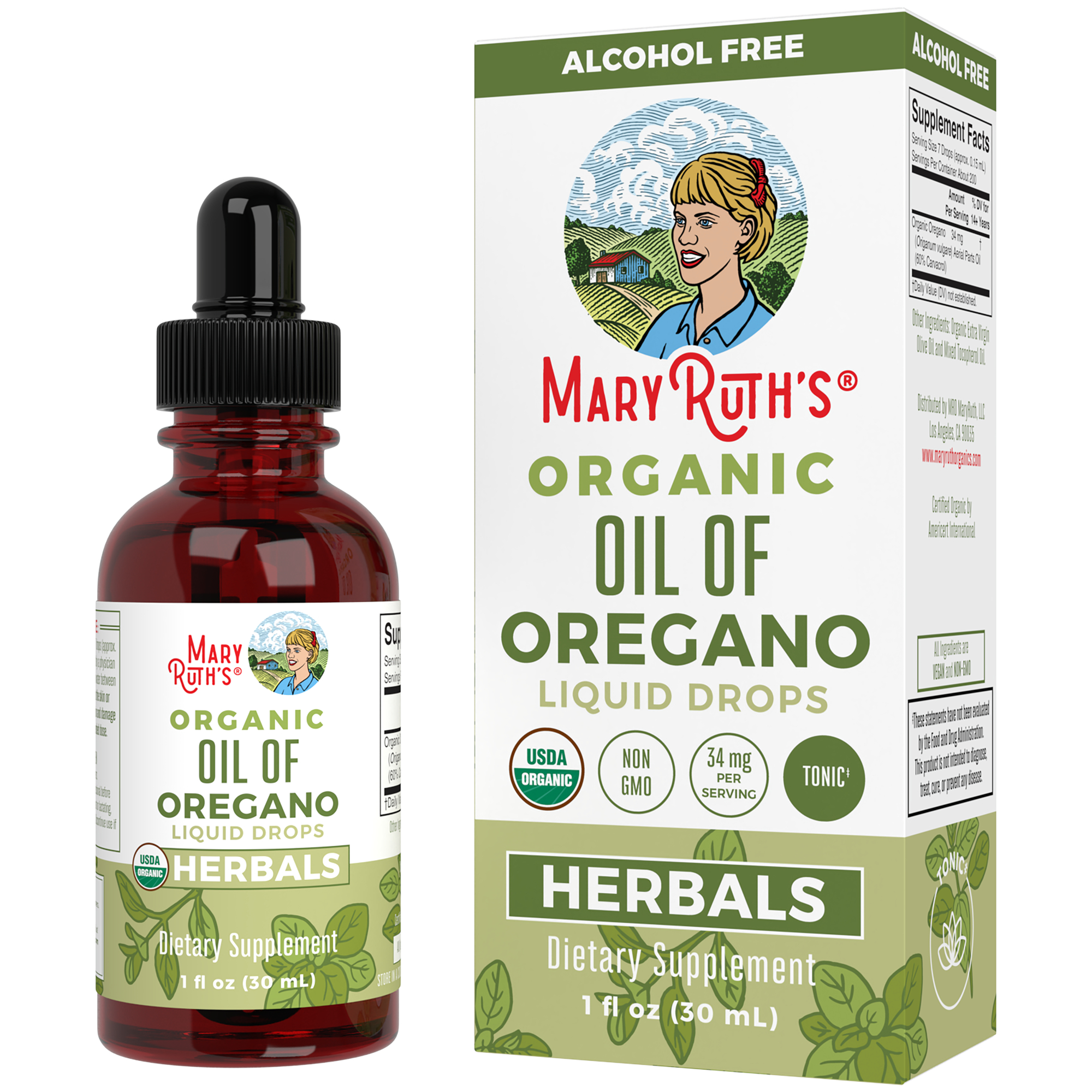 Organic Oil of Oregano Liquid Drops  Alcohol Free 1 Fl Oz