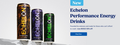 New. Echelon Performance Energy Drinks. Founded by veterans and made for those who can't afford to crash. Now BOGO 50% Off. Shop Now. Three Echelon energy drinks