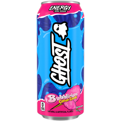 GHOST Energy Drink - Zero Sugar - Bubblicious Cotton Candy (12 Drinks, 16 Fl Oz. Each)
