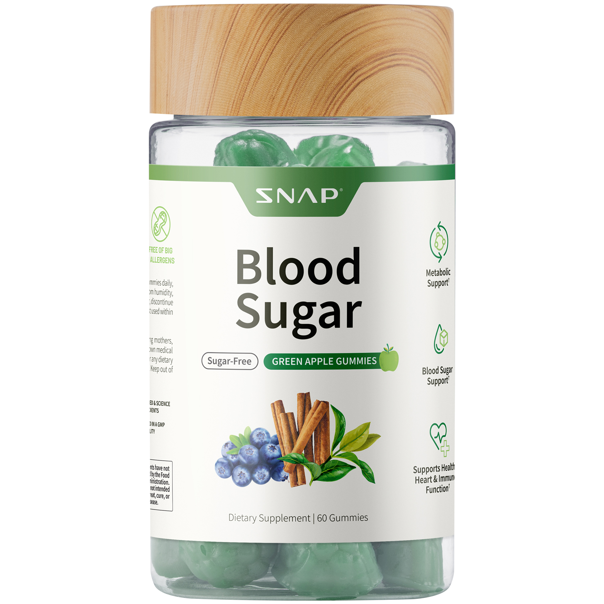 Blood Sugar SugarFree Gummies for Metabolic  Blood Sugar Support  Green Apple 60 Gummies