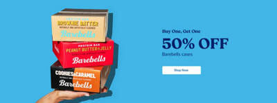 Buy One, Get one 50% Off Barebells cases. Shop Now. Two cases of Barebells bars