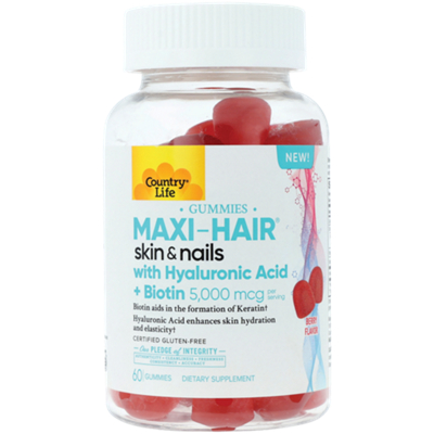 Maxi-Hair Skin & Nails - Hyaluronic Acid & Biotin 5,000 MCG - Berry (60 Gummies)