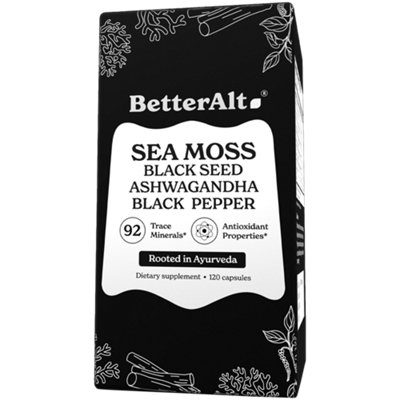 Sea Moss Black Seed Ashwagandha Black Pepper - 92 Trace Minerals - Rooted in Ayurveda (120 Capsules)