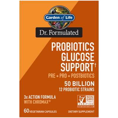 Probiotics Glucose Support - Pre + Pro + Postbiotics - 50 Billion 12 Probiotic Strains (60 Vegetarian Capsules)