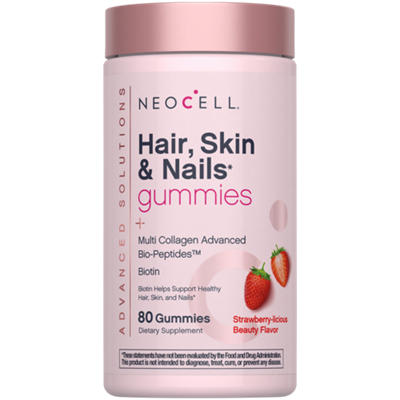 Hair, Skin & Nails Gummies - Multi Collagen Advances Bio-Peptides - Biotin - Strawberry-licious Beauty (80 Gummies)