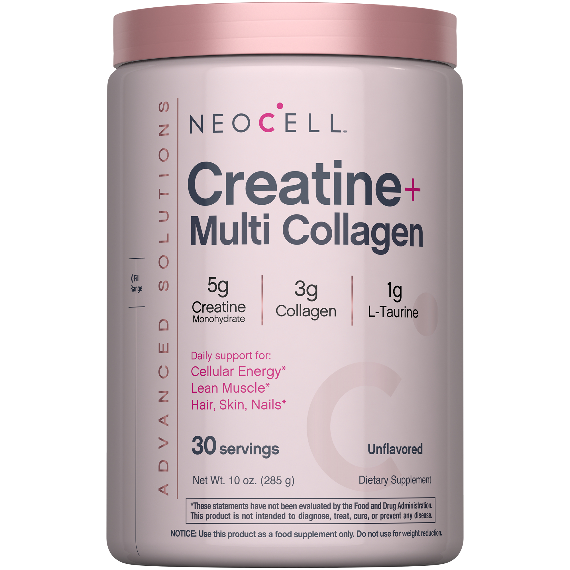 NeoCell Corporation Creatine + Multi Collagen Advanced Beauty – Cellular Energy, Lean Muscle, and Beauty Support – Unflavored (30 Servings)