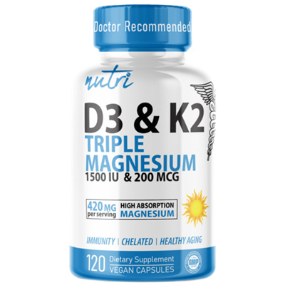 Vitamin D3 & K2 with Triple Magnesium (120 Capsules)