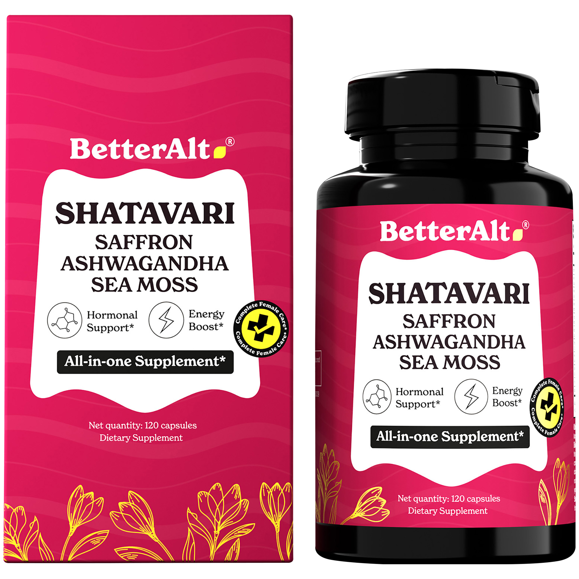 Shatavari with Saffron Ashwagandha Sea Moss  Hormonal Support  Energy Boost 120 Capsules