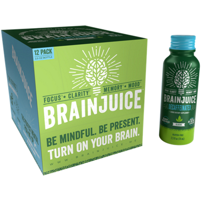 Brain Juice Decaffeinated Classic - Brain Health & Memory Boost Support (12 Pack Bottles / 2.5 Oz. Each)