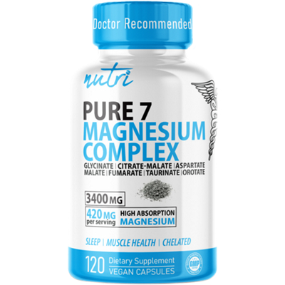 Pure 7 Magnesium Complex - 3400 mg - Sleep, Muscle Health & Chelated (120 Vegan Capsules)