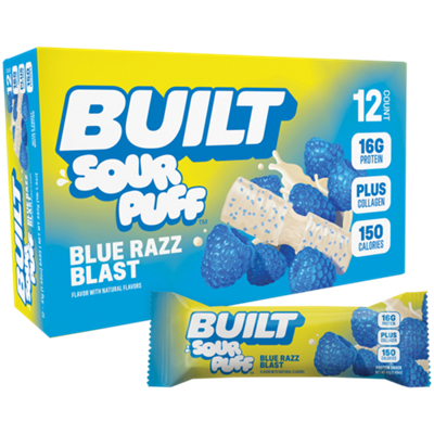 Built Sour Puff Protein Bar - 16g Protein - Blue Razz Blast (12 Bars)