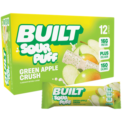 Built Sour Puff Protein Bar - 16g Protein - Green Apple Crush (12 Bars)